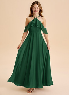 Azazie Tessabelle Junior Dark Green A-Line Off the Shoulder Chiffon Dress image5