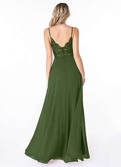 Azazie Lena Bridesmaid Dresses Olive A-Line Lace Chiffon Dress image2