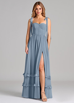 Azazie Anastacia 신부 들러리 드레스 A라인 스윗하트 네크라인 쉬폰 바닥 길이 드레스 image1