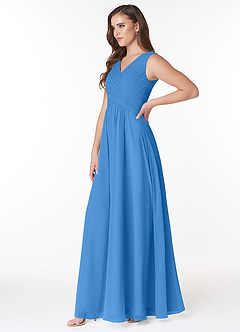 Azazie Flora Bridesmaid Dresses Blue Jay A-Line Pleated Chiffon Dress image3