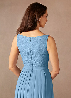 Azazie Ainsling Mother of the Bride Dresses Steel Blue A-Line Square Neckline Lace Chiffon Dress image11