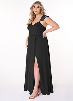 Azazie Everett Bridesmaid Dresses Black A-Line V-neck Ruched Chiffon Dress image8