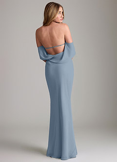 Azazie Lusinda Bridesmaid Dresses Dusty Blue Mermaid Off the Shoulder Chiffon Convertible Dress image2