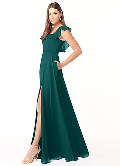 Azazie Jinny Bridesmaid Dresses Peacock A-Line Square Neckline Ruched Chiffon Dress image3