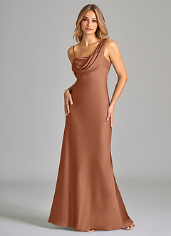 Azazie Celina Vestidos de damas de honor Vestido de Bronceador de Satén Elástico de Corte Recto con Vestidos sin tirantes image3