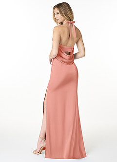 Azazie Myla Robes de demoiselle d'honneur Robe Fourreau en Satin extensible Trou de serrure de capot Corail image2