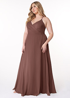 Azazie Davis Bridesmaid Dresses Espresso A-Line V-Neck Chiffon Dress image9