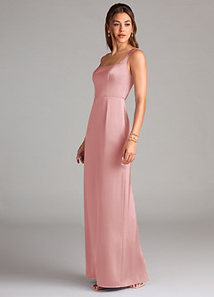 Azazie Flori Bridesmaid Dresses Powder Pink Sheath Side Slit Stretch Satin Dress image7