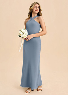 Azazie Doretta Junior Robe Fourreau en Mousseline de soie Plissée Violet Crépusculaire image6