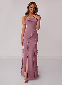Barbie ♥ Azazie Bridesmaid Dresses Vintage Mauve Sheath Bow Chiffon Dress image1