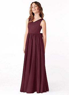 Azazie Hathaway Junior Cabernet A-Line Bow Matte Satin Dress image4
