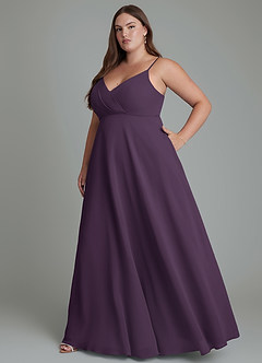 Azazie Amani Robes de demoiselle d'honneur Robe Trapèze en Mousseline de soie Plissé Prune image10