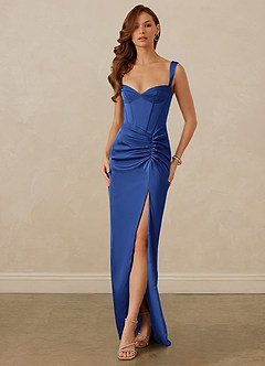 Christian Siriano Bridal for Azazie 1017 Bridesmaid Dresses Royal Blue Sheath Sweetheart Neckline Stretch Satin Dress image1