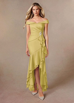 Azazie Billings Mother of the Bride Dresses Canary Mermaid Off the Shoulder Stretch Satin Dress image6