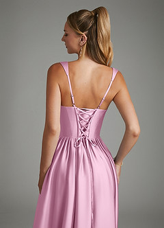 Azazie Nevaeh Bridesmaid Dresses Candy Pink A-Line Corset Stretch Satin Dress image7