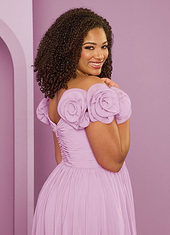 Barbie ♥ Azazie Jurken voor bruidsmeisjes Converteerbaar Jurk van Chiffon met A-Lijn Off the Shoulder Snoep Roze image12