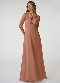 Azazie Fifi Robes de demoiselle d'honneur Robe Trapèze Convertible en Mousseline de soie Sans bretelle Bronze image6