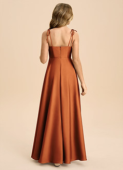 Azazie Popsy Junior Cinnamon A-Line Bow Stretch Satin Dress image2