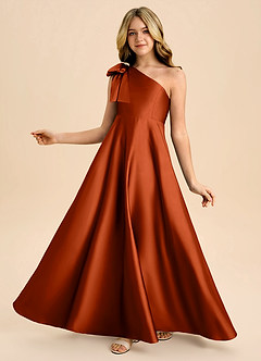 Azazie Penguin Junior Abito A-Line in Raso Elasticizzato Fiocco Paprika image1