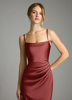 Azazie Leonis Bridesmaid Dresses Terracotta Mermaid Pleated Stretch Satin Convertible Dress image4