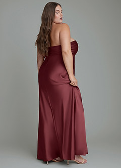Azazie Saylor Vestidos de damas de honor Vestido Merlot de Satén Elástico de Corte Sirena con Palabra de honor image12