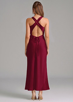 Azazie Evadne Vestidos de damas de honor Vestido de Borgoña de Satén Elástico de Corte Recto con Plisado image5