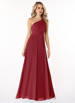 Azazie Dallas Bridesmaid Dresses Pomegranate A-Line One Shoulder Chiffon Dress image3