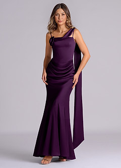 Azazie Inara Robes de demoiselle d'honneur Robe Sirène en Satin extensible Plissée Grain De Raisin image1