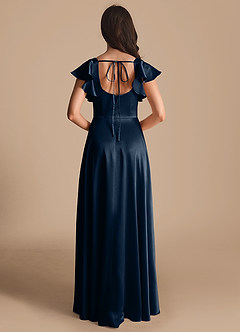 Azazie Bondi Bridesmaid Dresses Dark Navy A-Line Bow Metallic Satin Dress image3