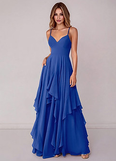 Azazie Zaina Bridesmaid Dresses Royal Blue A-Line Chiffon Dress image3