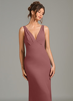 Azazie Leticia Bridesmaid Dresses Desert Rose Sheath Pleated Chiffon Dress image5