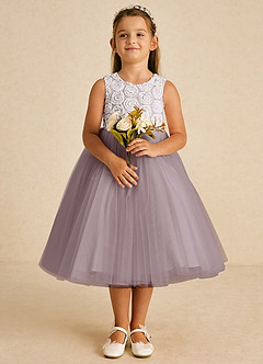 Azazie Missy Flower Girl Dresses Ivory Dusk A-Line Sleeveless Tulle Dress image2