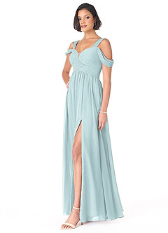 Azazie Lianne Brautjungfernkleider A-Linie Schulterfrei Chiffon Kleid Nebel image3