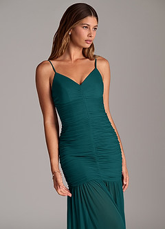Azazie Aimie Bridesmaid Dresses Peacock Mermaid Mesh Dress image7