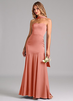 Azazie Shiloh Brautjungfernkleider Wandelbar Meerjungfrau-Linie Schulterfrei Stretch-Satin Kleid Koralle image6