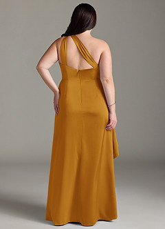 Azazie Maive Robes de demoiselle d'honneur Robe Fourreau en Satin extensible Rayé Caramel écossais image2