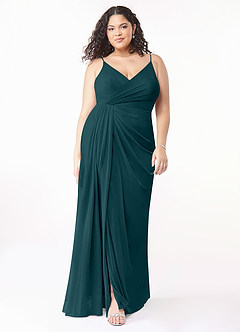 Azazie Evalin Bridesmaid Dresses Pine A-Line V-Neck Pleated Mesh Dress image7