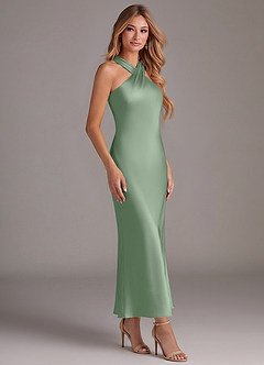 Azazie Doretta Bridesmaid Dresses Matcha Mermaid Pleated Stretch Satin Dress image3