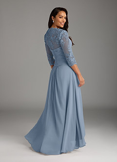Azazie Devereaux Mother of the Bride Dresses Dusty Blue A-Line Lace Chiffon Dress image2