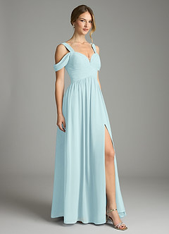 Azazie Lianne Bridesmaid Dresses Sea Glass A-Line Off the Shoulder Chiffon Dress image5