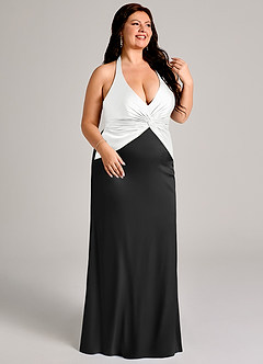 Azazie Valerie Bridesmaid Dresses Ivory Black Mermaid Pleated Stretch Satin Dress image10
