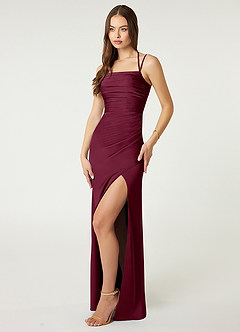 Azazie Desi Robes de demoiselle d'honneur Robe Fourreau en Satin extensible Corset dos nu Mûre image4