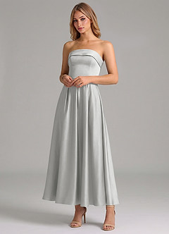 Azazie Lucienne Bridesmaid Dresses Silver A-Line Pleated Stretch Satin Dress image4