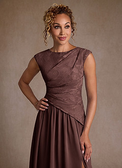 Azazie Kalleen Mother of the Bride Dresses Espresso A-Line Pleated Chiffon Dress image6