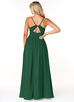 Azazie Dominic Bridesmaid Dresses Dark Green A-Line V-Neck Pleated Chiffon Dress image2