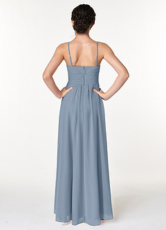 Azazie Catalina Junior Dusty Blue A-Line Ruched Chiffon Dress image2