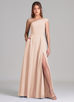 Azazie Melanie Final Sale Dusty Blue A-Line Off the Shoulder Chiffon Dress image1