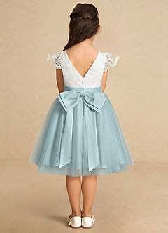 Azazie Vetty Flower Girl Dresses Ivory Mist A-Line Lace Tulle Dress image7