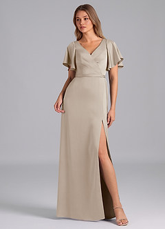 Azazie Ambrosia Bridesmaid Dresses Frost A-Line Pleated Stretch Satin Dress image1