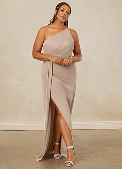 Christian Siriano Bridal for Azazie 1003 Brautjungfernkleider Etui One-Shoulder Chiffon Kleid Taupe image8